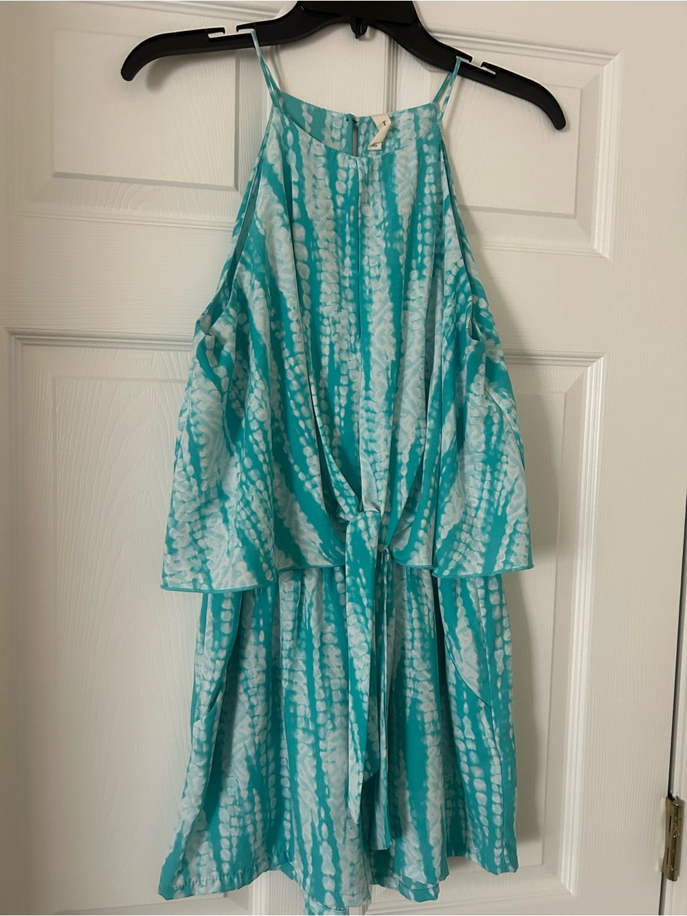 Tyche Turquoise and White Tie-Dye Halter Romper